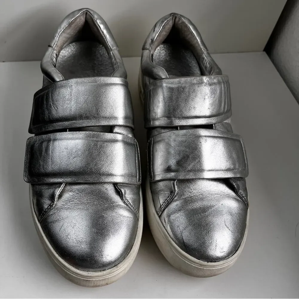 J Slides Silver slip onSneakers hook loop closure size 8.5